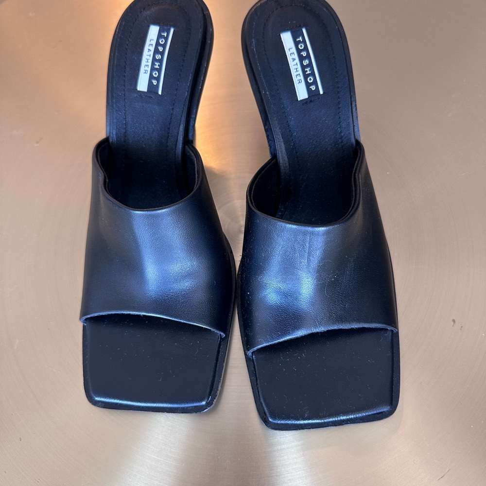 Topshop Black Mules with Square Toe and White Trim